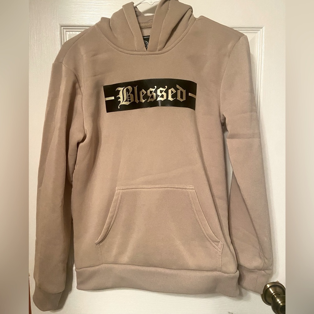 Blessed Hoodie – Beige/Gold – Size L (14/16)